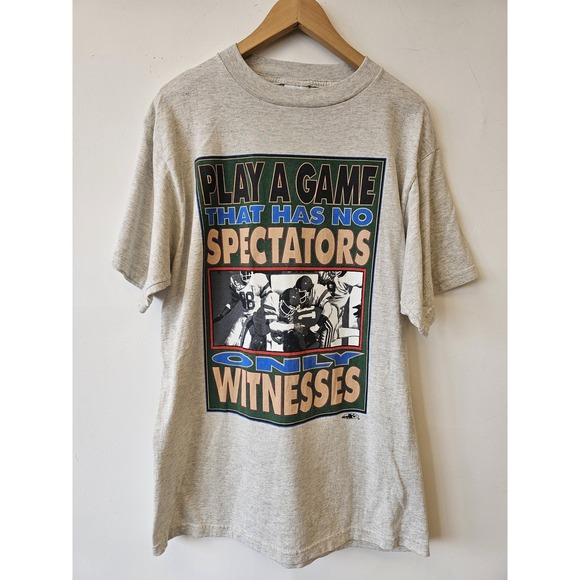 Vintage Play A Game No Spectators Shirt Mens Large Gray Football Witnesses 90s - Picture 1 of 6